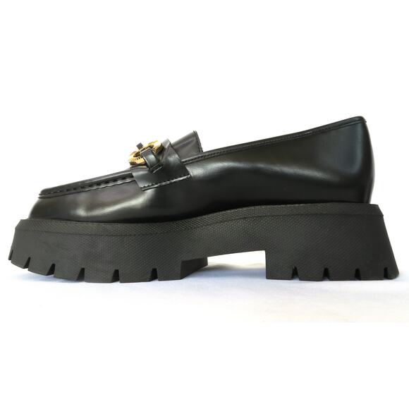 New ZARA Women's Black Chunky Lug Sole Loafers w/ Gold Ring Detail Sz 9 EU 40 - Picture 4 of 9